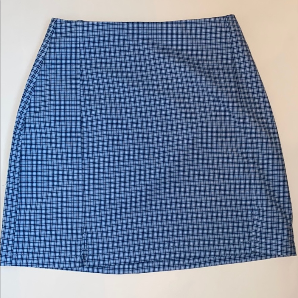 Square Patterned Blue Skirt
